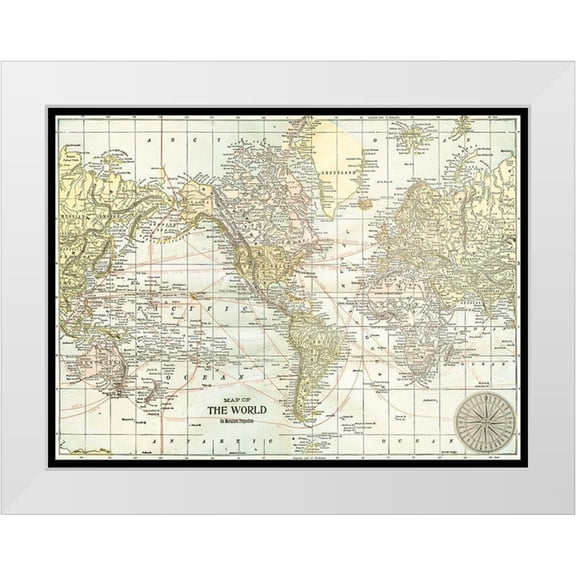 Vision Studio 14x12 White Modern Wood Framed Museum Art Print Titled - World Map with Black Border
