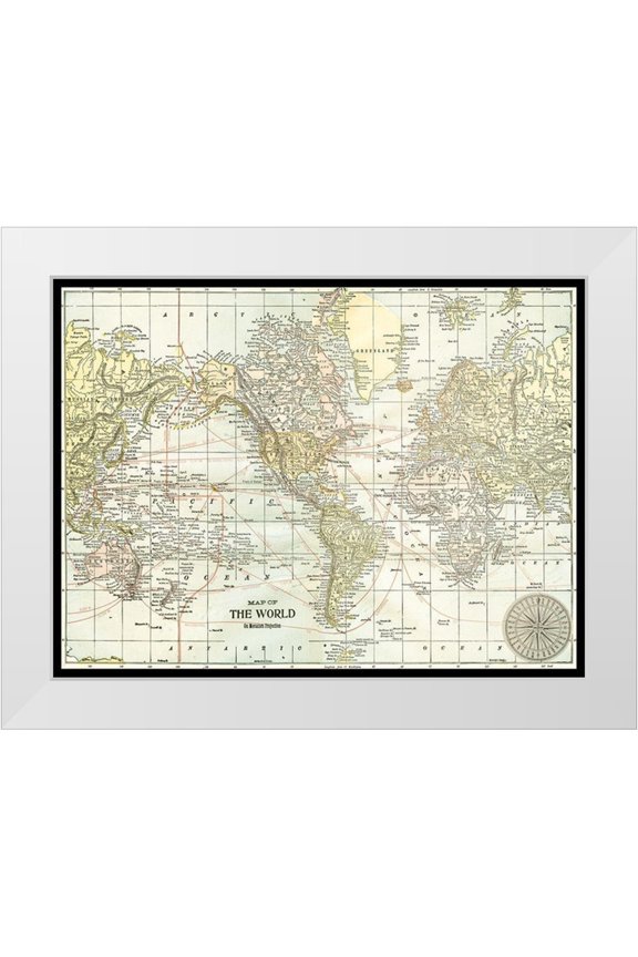 Vision Studio 14x12 White Modern Wood Framed Museum Art Print Titled - World Map with Black Border