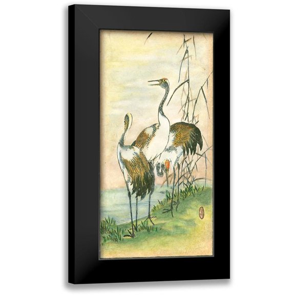 Vision Studio 14x24 Black Modern Framed Museum Art Print Titled - Custom Oriental Cranes I