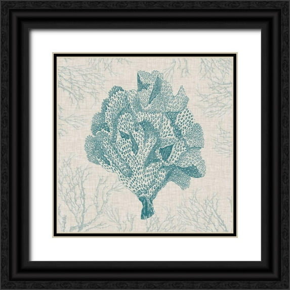 Vision Studio 15x15 Black Ornate Wood Framed with Double Matting Museum Art Print Titled - Coral Motif IV