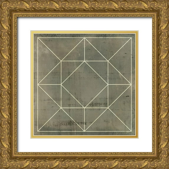 Vision Studio 15x15 Gold Ornate Wood Framed with Double Matting Museum Art Print Titled - Geometric Blueprint VIII