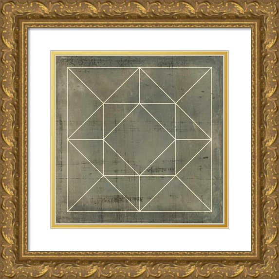 Vision Studio 15x15 Gold Ornate Wood Framed with Double Matting Museum Art Print Titled - Geometric Blueprint VIII