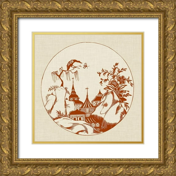 Vision Studio 15x15 Gold Ornate Wood Framed with Double Matting Museum Art Print Titled - Ornamental Pagoda II