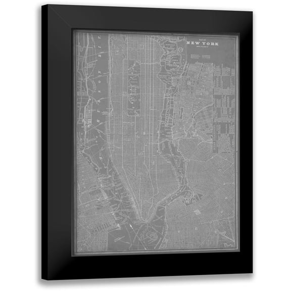 Vision Studio 15x18 Black Modern Framed Museum Art Print Titled - City Map of New York