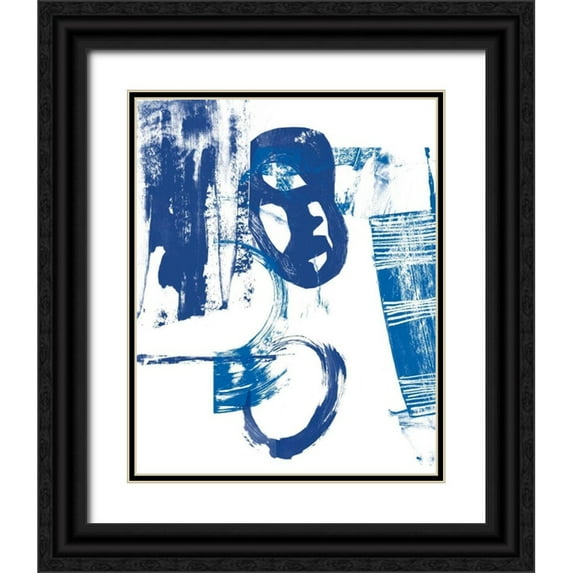 Vision Studio 15x18 Black Ornate Wood Framed with Double Matting Museum Art Print Titled - Blue Scribbles II