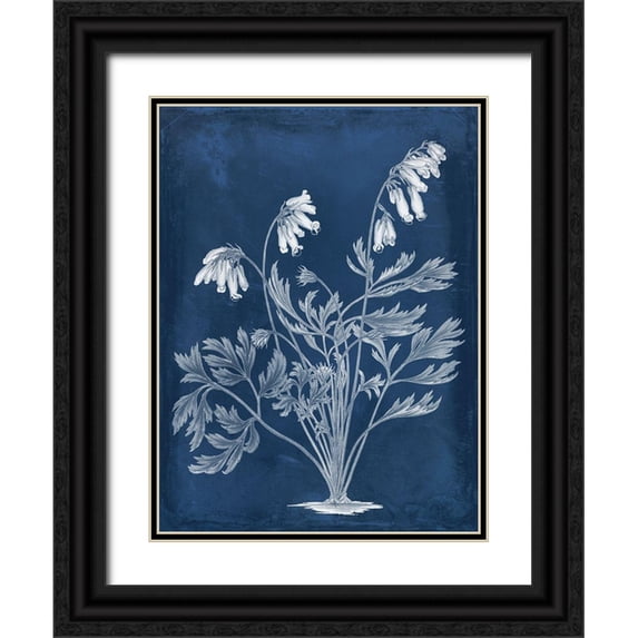 Vision Studio 15x18 Black Ornate Wood Framed with Double Matting Museum Art Print Titled - Botanical in Indigo I
