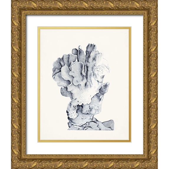 Vision Studio 15x18 Gold Ornate Wood Framed with Double Matting Museum Art Print Titled - Blue Antique Coral IV