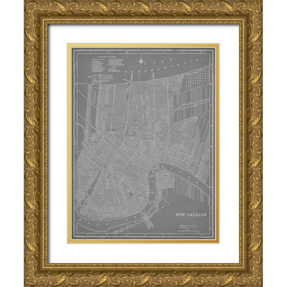 Vision Studio 15x18 Gold Ornate Wood Framed with Double Matting Museum Art Print Titled - City Map of New Orleans