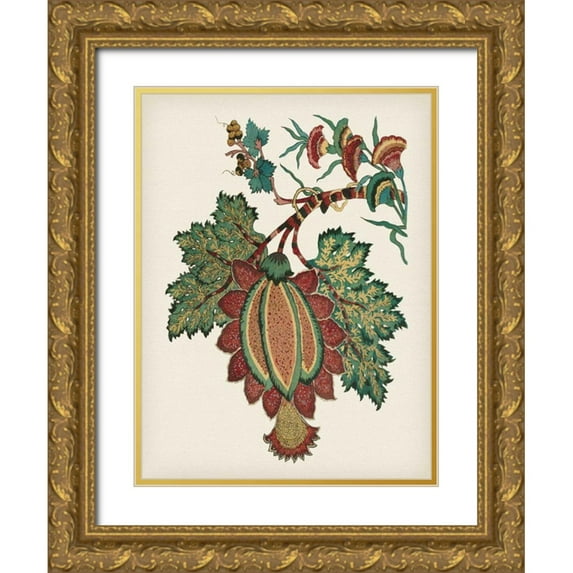 Vision Studio 15x18 Gold Ornate Wood Framed with Double Matting Museum Art Print Titled - Small Jacobean Floral II