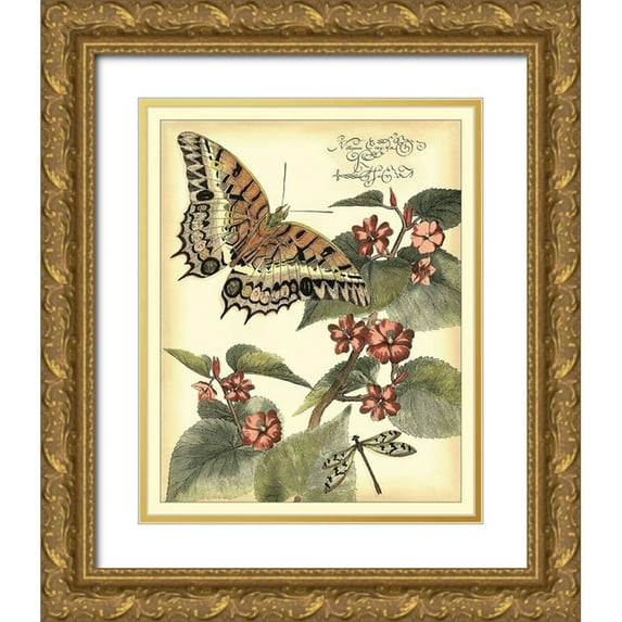 Vision Studio 15x18 Gold Ornate Wood Framed with Double Matting Museum Art Print Titled - Whimsical Butterflies II