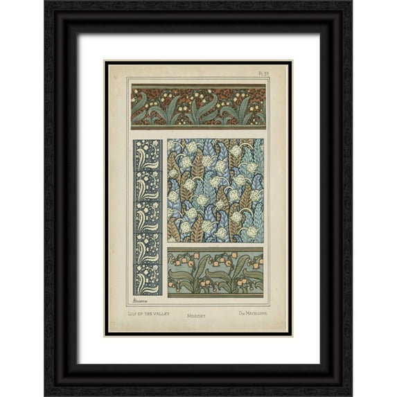 Vision Studio 17x24 Black Ornate Wood Framed with Double Matting Museum Art Print Titled - Nouveau Floral Design IV