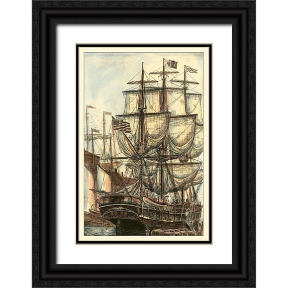 Vision Studio 17x24 Black Ornate Wood Framed with Double Matting Museum Art Print Titled - Printed Majestic Ship I