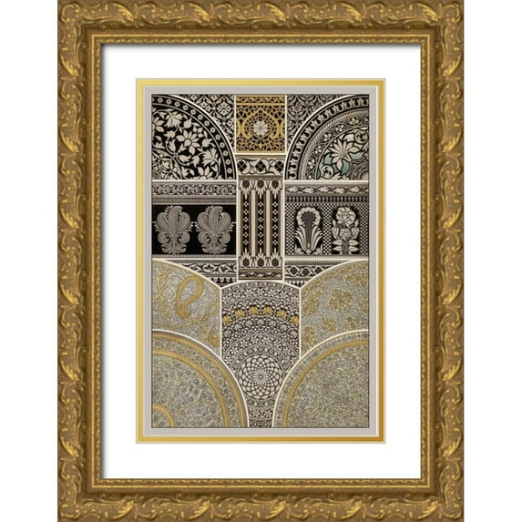 Vision Studio 17x24 Gold Ornate Wood Framed with Double Matting Museum Art Print Titled - Ornament in Gold and Silver I
