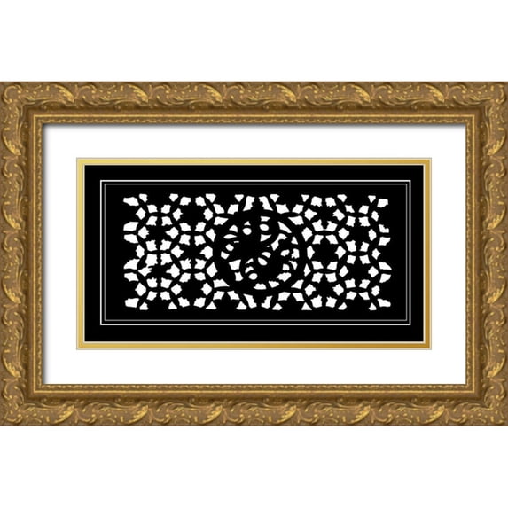 Vision Studio 18x11 Gold Ornate Wood Framed with Double Matting Museum Art Print Titled - Shoji Screen in Ebony II