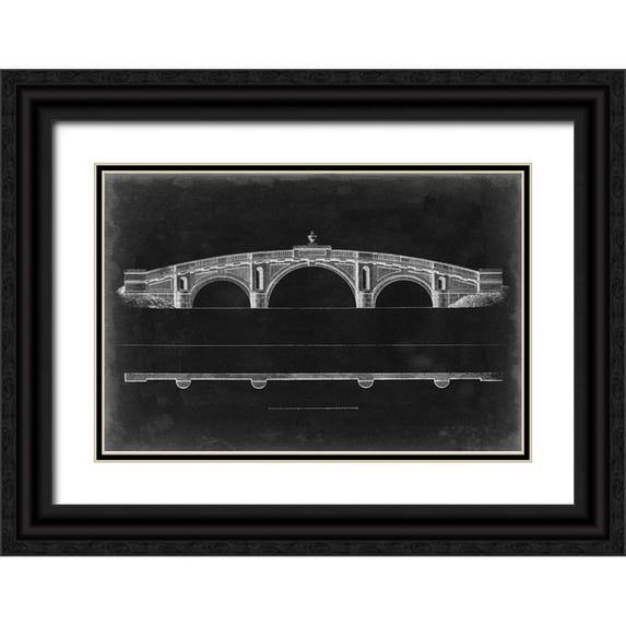 Vision Studio 18x13 Black Ornate Wood Framed with Double Matting Museum Art Print Titled - Bridge Schematic IV