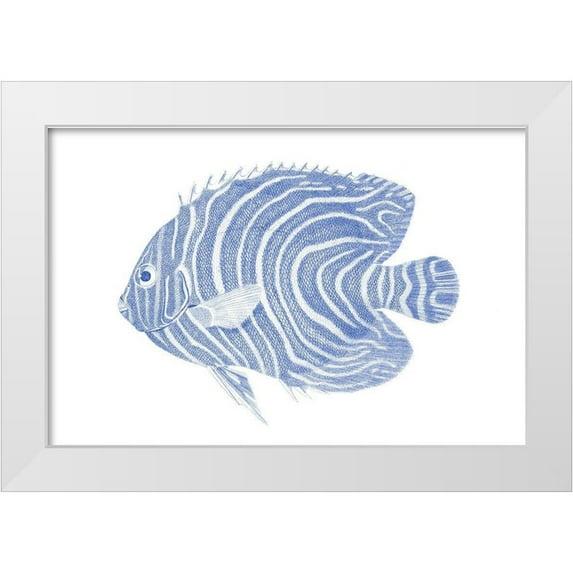 Vision Studio 18x13 White Modern Wood Framed Museum Art Print Titled - Blue And White Tropical Fish II