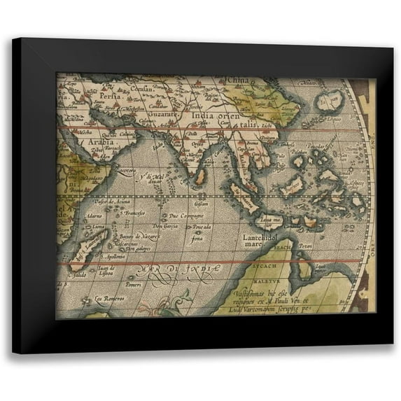 Vision Studio 18x15 Black Modern Framed Museum Art Print Titled - Antique World Map Grid VI