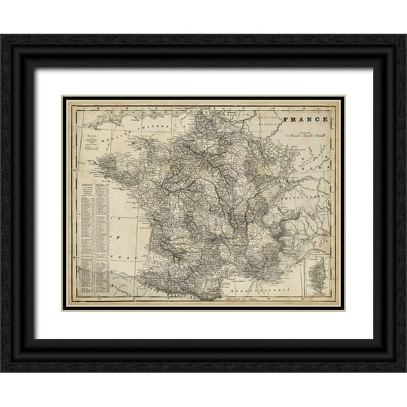 Vision Studio 18x15 Black Ornate Wood Framed with Double Matting Museum Art Print Titled - Antique Map of France