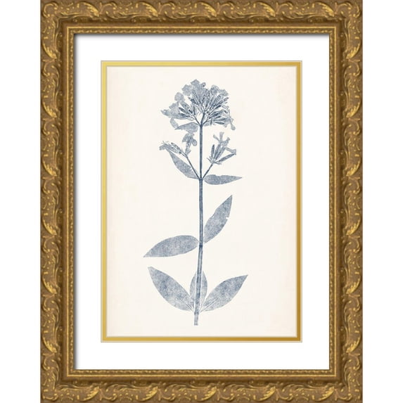 Vision Studio 18x24 Gold Ornate Wood Framed with Double Matting Museum Art Print Titled - Navy Botanicals V