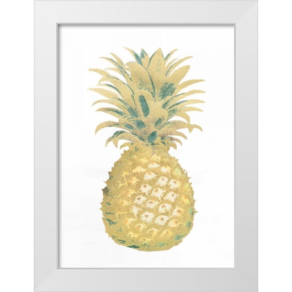 Vision Studio  18x24 White Modern Wood Framed Museum Art Print Titled - Gold Foil Pineapple II with Hand Color
