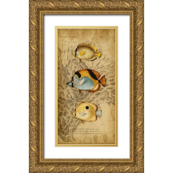 Vision Studio 18x32 Gold Ornate Wood Framed with Double Matting Museum Art Print Titled - Custom Ocean Trilogy II (GC)