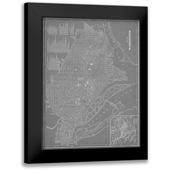 Vision Studio 19x24 Black Modern Framed Museum Art Print Titled - City Map of Washington, D.C.