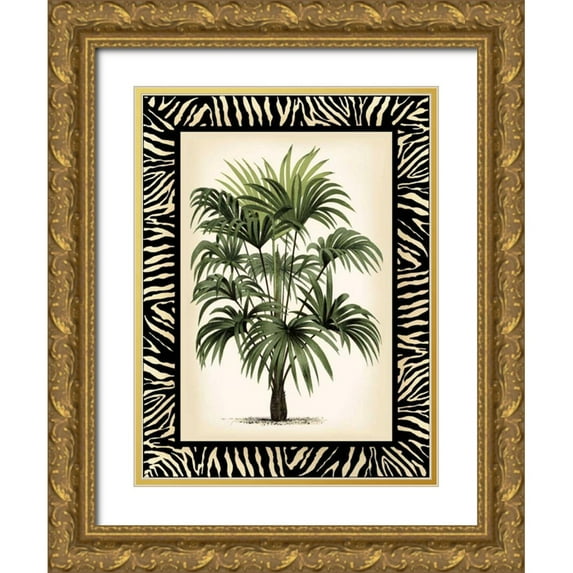 Vision Studio 19x24 Gold Ornate Wood Framed with Double Matting Museum Art Print Titled - Small Palm in Zebra Border I