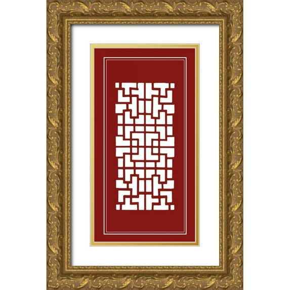 Vision Studio 19x32 Gold Ornate Wood Framed with Double Matting Museum Art Print Titled - Shoji Screen in Cinnabar III