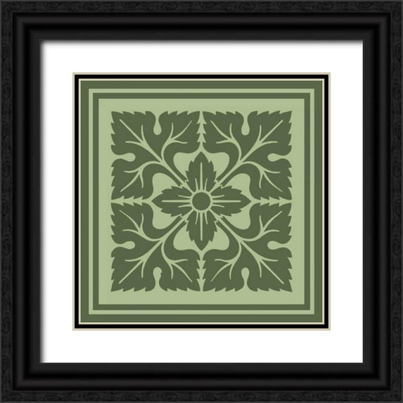 Vision Studio 20x20 Black Ornate Wood Framed with Double Matting Museum Art Print Titled - Tonal Woodblock in Green IV