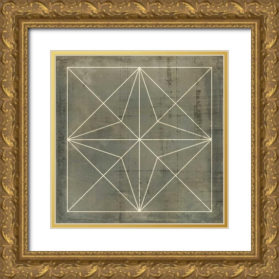 Vision Studio 20x20 Gold Ornate Wood Framed with Double Matting Museum Art Print Titled - Geometric Blueprint I