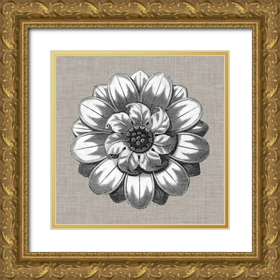 Vision Studio 20x20 Gold Ornate Wood Framed with Double Matting Museum Art Print Titled - Neutral Rosette Detail IV