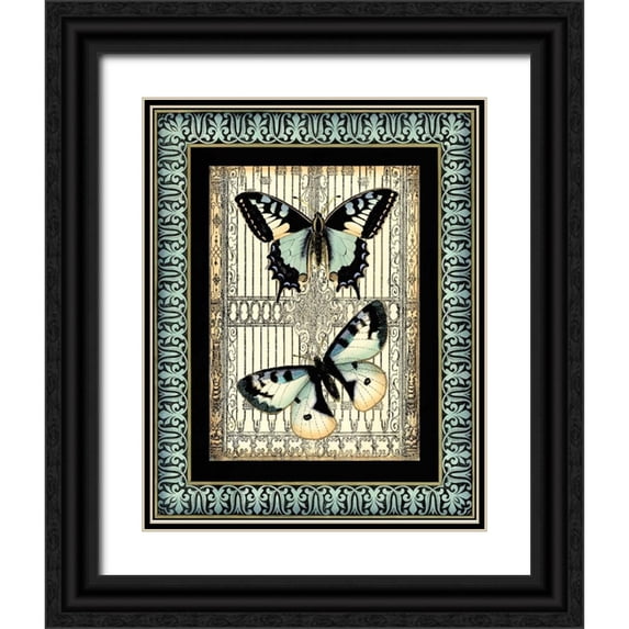 Vision Studio 20x24 Black Ornate Wood Framed with Double Matting Museum Art Print Titled - Small Butterfly Fancy II