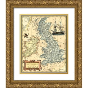 Vision Studio 20x24 Gold Ornate Wood Framed with Double Matting Museum Art Print Titled - British Isles Map
