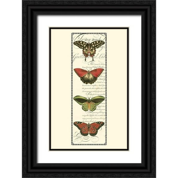 Vision Studio 22x32 Black Ornate Wood Framed with Double Matting Museum Art Print Titled - Small Butterfly Prose Panel I (P)