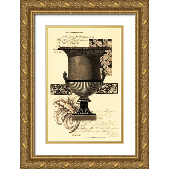 Vision Studio 22x32 Gold Ornate Wood Framed with Double Matting Museum Art Print Titled - Transitional Sepia Urn I