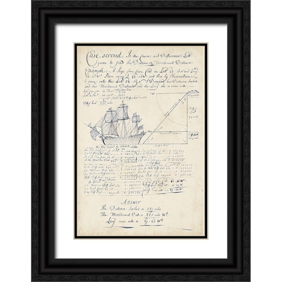 Vision Studio 23x32 Black Ornate Wood Framed with Double Matting Museum Art Print Titled - Nautical Journal I