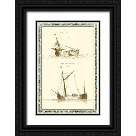 Vision Studio 23x32 Black Ornate Wood Framed with Double Matting Museum Art Print Titled - Ship Schematics I