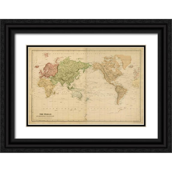 Vision Studio 24x17 Black Ornate Wood Framed with Double Matting Museum Art Print Titled - Mercators Projection