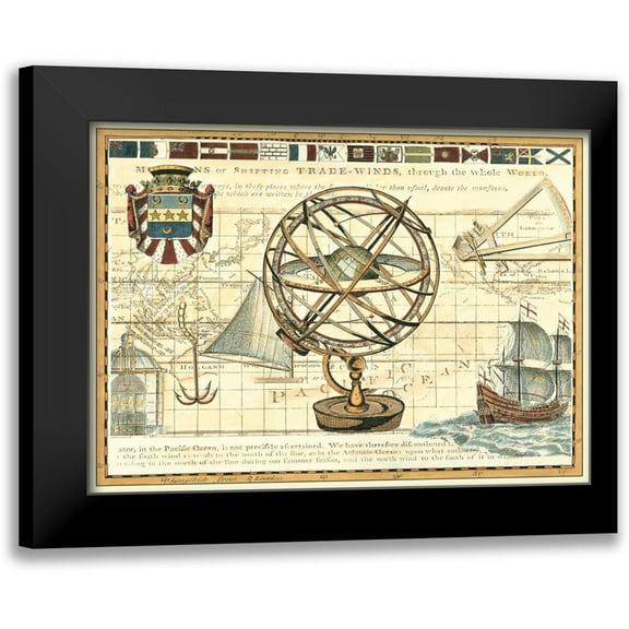 Vision Studio 24x18 Black Modern Framed Museum Art Print Titled - Nautical Map I