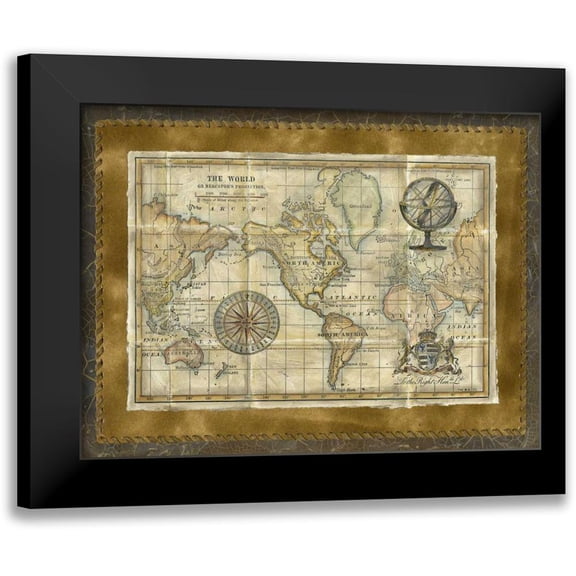 Vision Studio 24x19 Black Modern Framed Museum Art Print Titled - Antique World Map