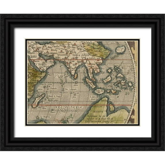 Vision Studio 24x19 Black Ornate Wood Framed with Double Matting Museum Art Print Titled - Antique World Map Grid VI