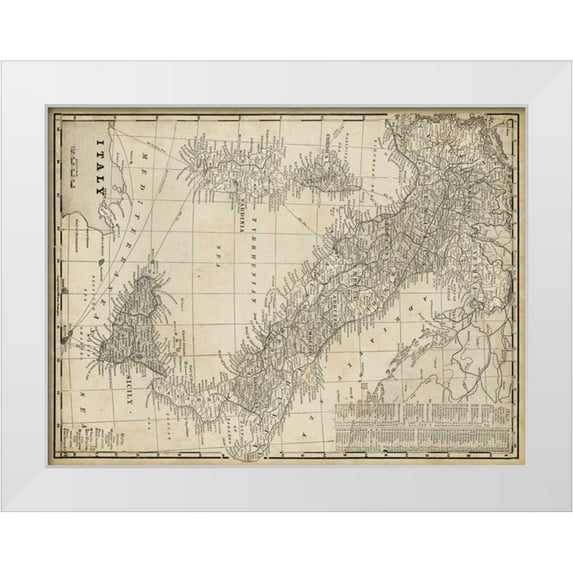 Vision Studio 24x19 White Modern Wood Framed Museum Art Print Titled - Antique Map of Italy