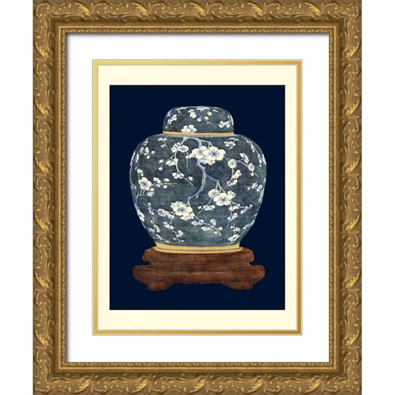 Vision Studio 25x32 Gold Ornate Wood Framed with Double Matting Museum Art Print Titled - Blue and White Ginger Jar I