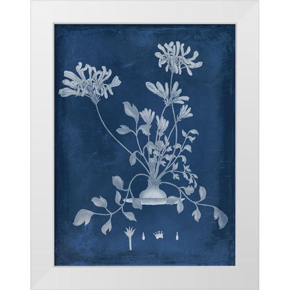 Vision Studio 25x32 White Modern Wood Framed Museum Art Print Titled - Botanical in Indigo II