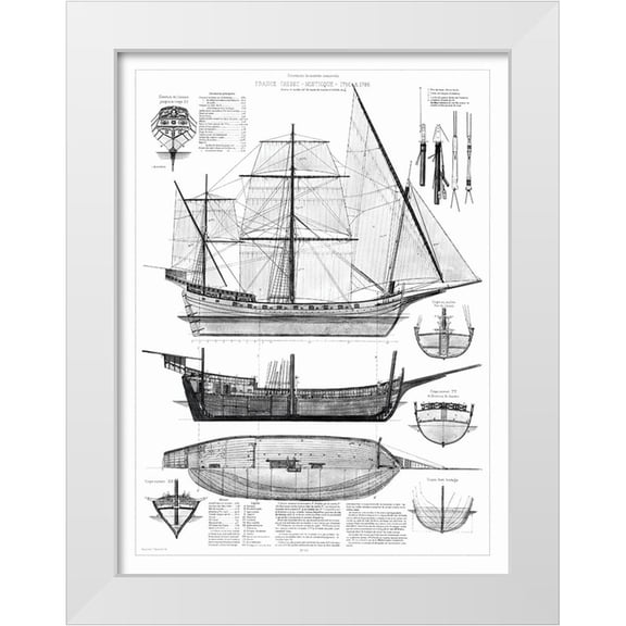 Vision Studio 25x32 White Modern Wood Framed Museum Art Print Titled - Custom Antique Ship Blueprint in BW I