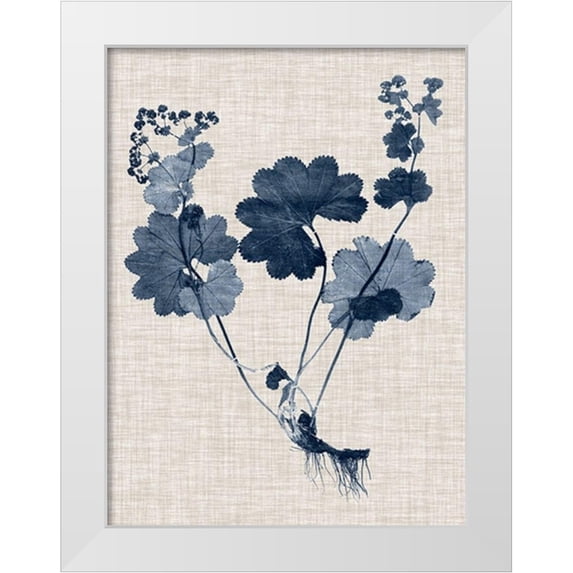 Vision Studio 25x32 White Modern Wood Framed Museum Art Print Titled - Navy and Linen Leaves IV