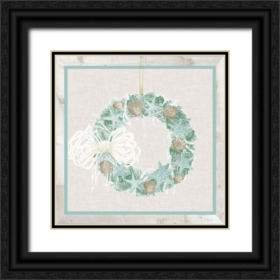 Vision Studio 26x26 Black Ornate Wood Framed with Double Matting Museum Art Print Titled - Coastal Christmas Collection A