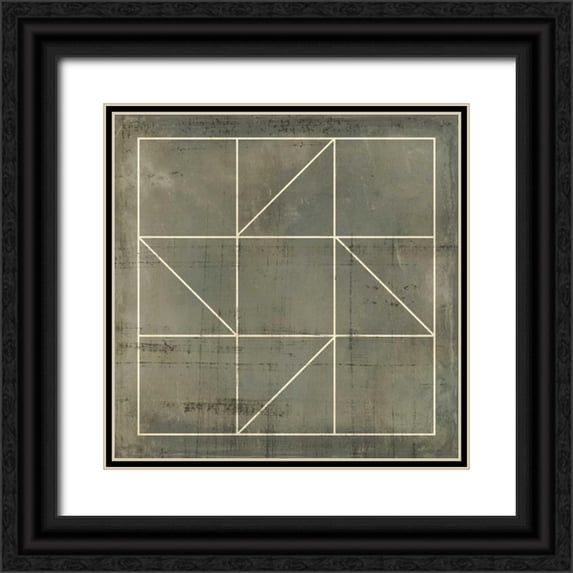 Vision Studio 26x26 Black Ornate Wood Framed with Double Matting Museum Art Print Titled - Geometric Blueprint IV
