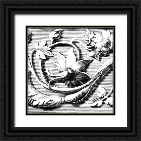 Vision Studio 26x26 Black Ornate Wood Framed with Double Matting Museum Art Print Titled - Sculptural Detail III