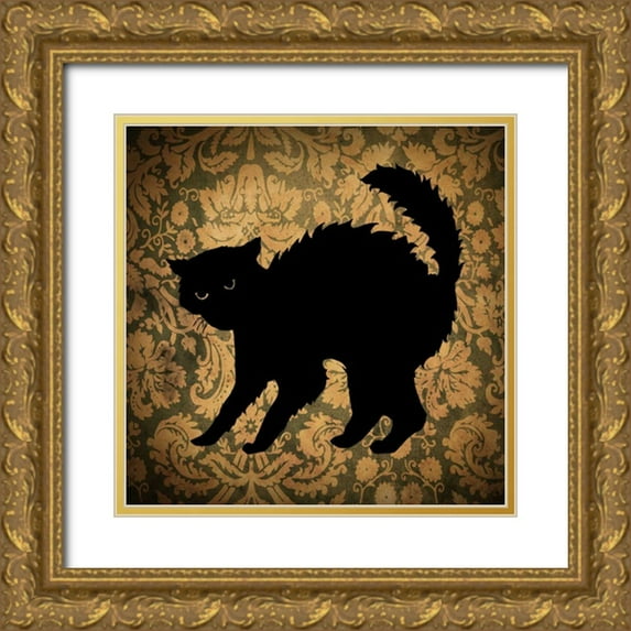 Vision Studio 26x26 Gold Ornate Wood Framed with Double Matting Museum Art Print Titled - Cat and Damask